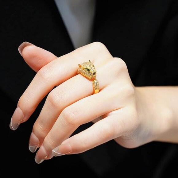Neiman Marcus 18K Gold-Plated Adjustable Panther Ring - Picture 1 of 5